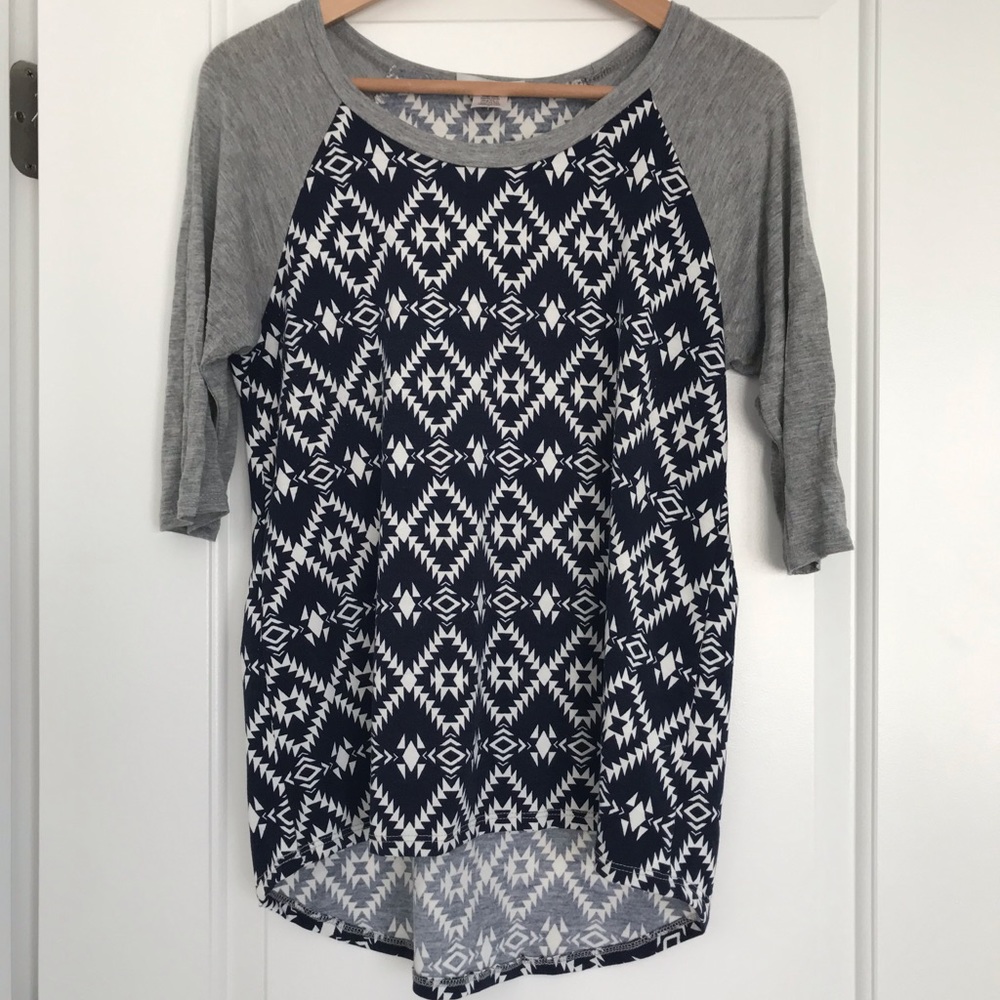 Honey & Lace, Navy/Grey/White 3/4 Sleeve